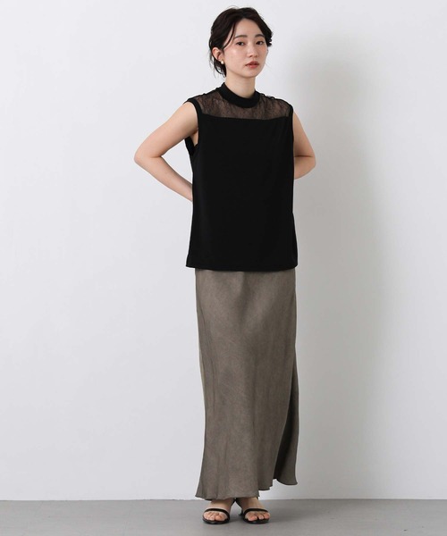 Boutique Ordinary（ブティークオーディナリー）の「レース切替ハイネックノースリカットソー（Tシャツ/カットソー・レディース・ホワイト/ブラック・FREE）」の8枚目の写真