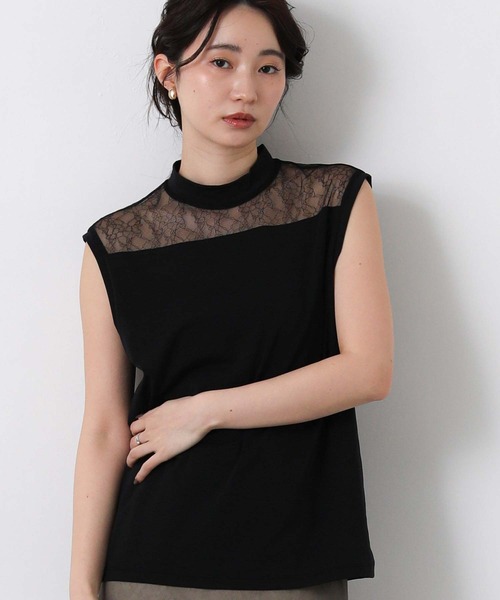 Boutique Ordinary（ブティークオーディナリー）の「レース切替ハイネックノースリカットソー（Tシャツ/カットソー・レディース・ホワイト/ブラック・FREE）」の7枚目の写真