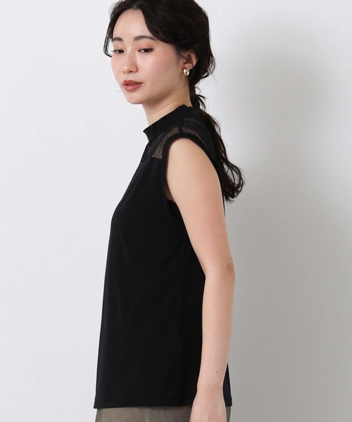 Boutique Ordinary（ブティークオーディナリー）の「レース切替ハイネックノースリカットソー（Tシャツ/カットソー・レディース・ホワイト/ブラック・FREE）」の6枚目の写真