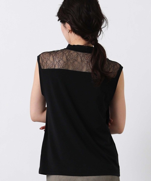 Boutique Ordinary（ブティークオーディナリー）の「レース切替ハイネックノースリカットソー（Tシャツ/カットソー・レディース・ホワイト/ブラック・FREE）」の5枚目の写真