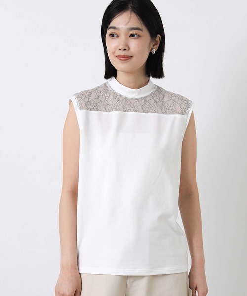 Boutique Ordinary（ブティークオーディナリー）の「レース切替ハイネックノースリカットソー（Tシャツ/カットソー・レディース・ホワイト/ブラック・FREE）」の16枚目の写真