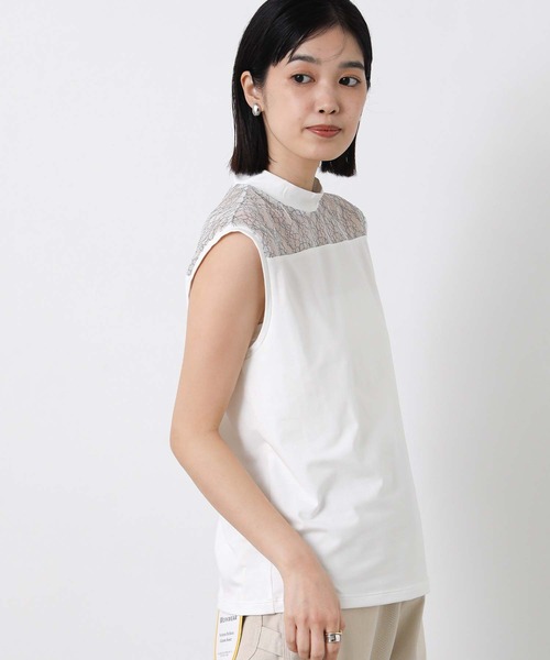 Boutique Ordinary（ブティークオーディナリー）の「レース切替ハイネックノースリカットソー（Tシャツ/カットソー・レディース・ホワイト/ブラック・FREE）」の15枚目の写真