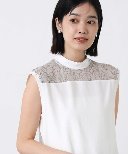 Boutique Ordinary（ブティークオーディナリー）の「レース切替ハイネックノースリカットソー（Tシャツ/カットソー・レディース・ホワイト/ブラック・FREE）」の12枚目の写真