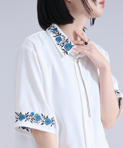 機能性付き】ローズ刺繍トロミSSシャツ（シャツ/ブラウス）｜Ellno
