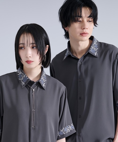 機能性付き】ローズ刺繍トロミSSシャツ（シャツ/ブラウス）｜Ellno