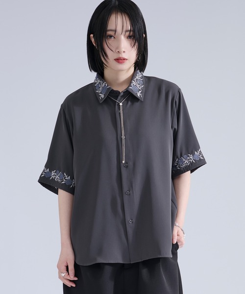 機能性付き】ローズ刺繍トロミSSシャツ（シャツ/ブラウス）｜Ellno