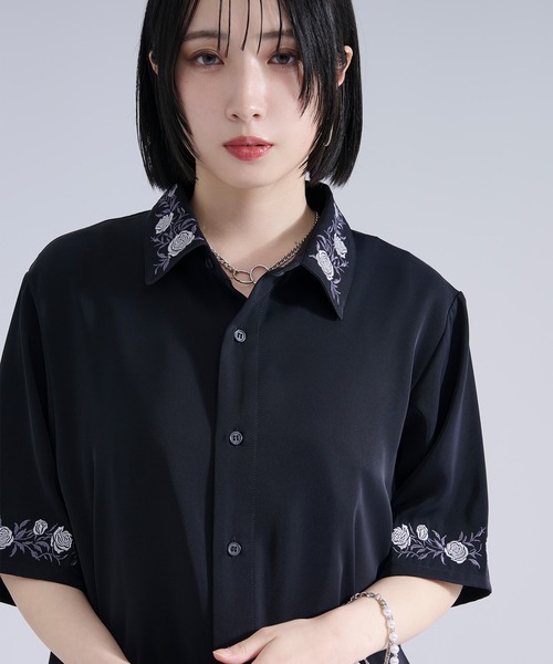 機能性付き】ローズ刺繍トロミSSシャツ（シャツ/ブラウス）｜Ellno