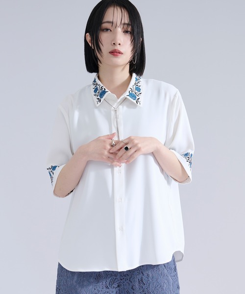 Ellno Loset（エルノロゼット）の「【新色追加】ローズ刺繍トロミSS