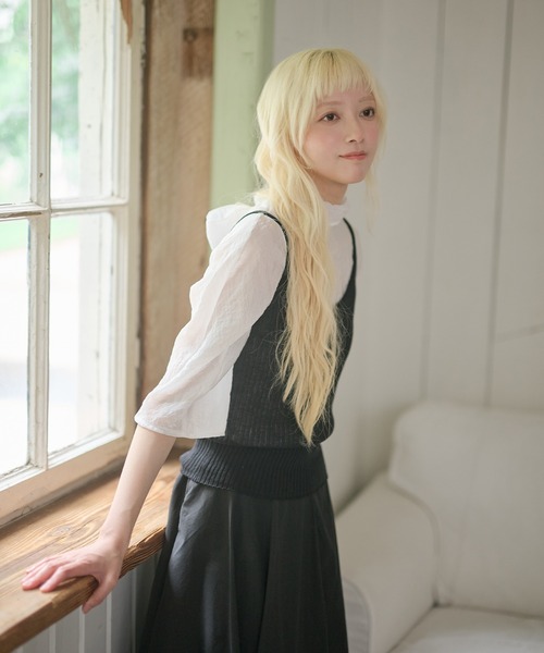 LiLIN(リリン)の「2way スタンドカラー リボン 半袖 ブラウス(シャツ/ブラウス・レディース・ホワイト/ブルー/ピンク・FREE)」の11枚目の写真