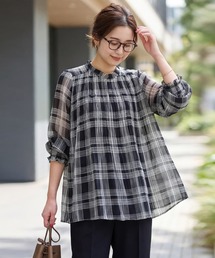 STYLE DELI | 白黒チェック柄プリーツシフォンブラウス(シャツ/ブラウス)