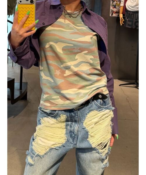 Oriens JOURNAL STANDARD（オリエンス ジャーナルスタンダード）の「《追加》カモフラージュ スターTシャツ（Tシャツ/カットソー・レディース・ネイビー/ピンク/グリーン/イエロー・FREE）」の2枚目の写真