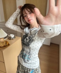 Y2K ドット×ドッグプリントロングTシャツ