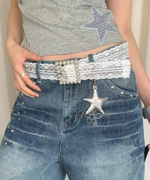 Achic(アシック)の「26ss レースベルト ウエストマーク 韓国風 ガーリーコーデに(ベルト・レディース・ホワイト/ホワイト系その他・F)」の1枚目の写真