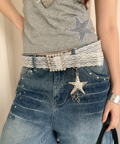 Achic(アシック)の「26ss レースベルト ウエストマーク 韓国風 ガーリーコーデに(ベルト・レディース・ホワイト/ホワイト系その他・F)」の5枚目の写真