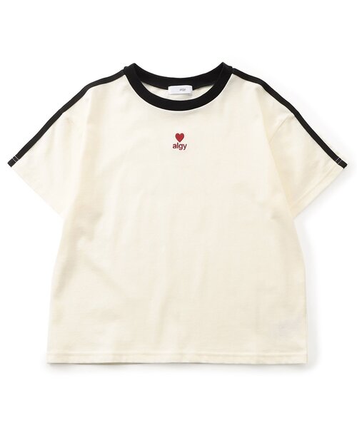 algy(アルジー)の「algyロゴリンガー半袖Tシャツ(Tシャツ/カットソー・キッズ・オフホワイト/アイボリー/ブラック/ピンク/サックスブルー・150/140/130/120/160)」の1枚目の写真