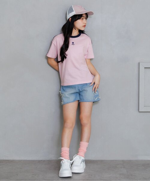 algy(アルジー)の「algyロゴリンガー半袖Tシャツ(Tシャツ/カットソー・キッズ・オフホワイト/アイボリー/ブラック/ピンク/サックスブルー・150/140/130/120/160)」の9枚目の写真