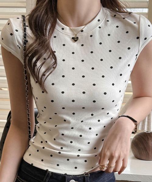 GLAMOROUS JANE(グラマラスジェーン)の「ドット柄プリントフレンチスリーブTシャツ(Tシャツ/カットソー・レディース・グレー/ブラック/ホワイト・FREE)」の14枚目の写真