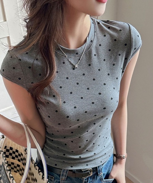 GLAMOROUS JANE(グラマラスジェーン)の「ドット柄プリントフレンチスリーブTシャツ(Tシャツ/カットソー・レディース・グレー/ブラック/ホワイト・FREE)」の11枚目の写真