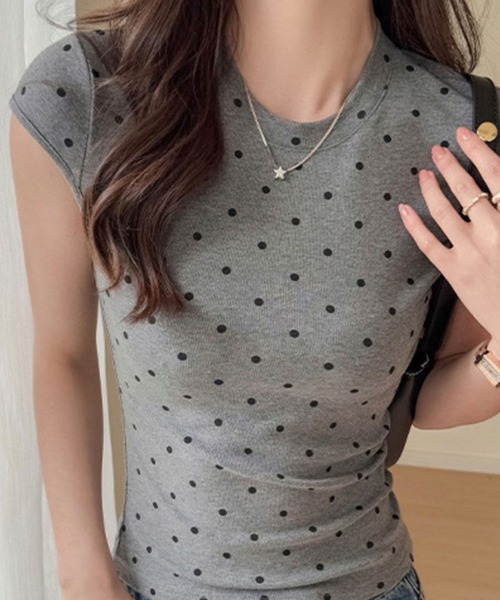 GLAMOROUS JANE(グラマラスジェーン)の「ドット柄プリントフレンチスリーブTシャツ(Tシャツ/カットソー・レディース・グレー/ブラック/ホワイト・FREE)」の12枚目の写真