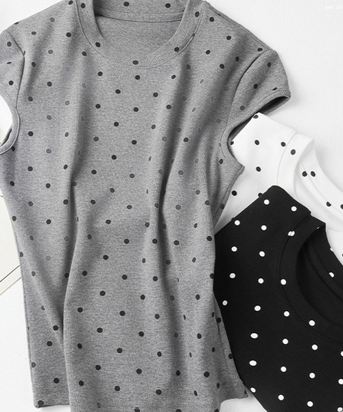 GLAMOROUS JANE(グラマラスジェーン)の「ドット柄プリントフレンチスリーブTシャツ(Tシャツ/カットソー・レディース・グレー/ブラック/ホワイト・FREE)」の13枚目の写真