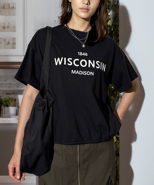 Chandelier(シャンデリア)の「裾シャーリング 美シルエット ソフトコットンTシャツ(Tシャツ/カットソー・レディース・ブラック系1/チャコールグレー/ピンク系/ブラック系/ホワイト系・M/L)」の3枚目の写真