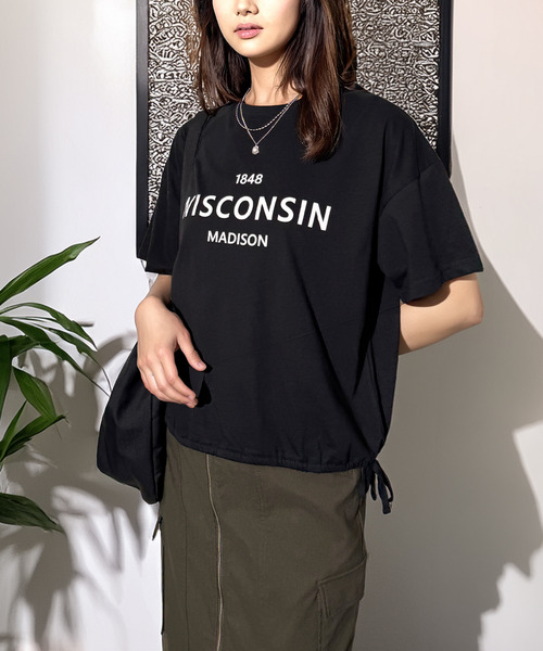 Chandelier(シャンデリア)の「裾シャーリング 美シルエット ソフトコットンTシャツ(Tシャツ/カットソー・レディース・ブラック系1/チャコールグレー/ピンク系/ブラック系/ホワイト系・M/L)」の20枚目の写真