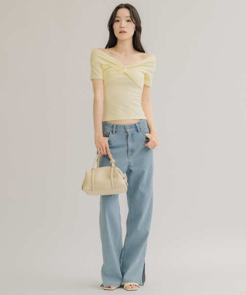 NEUNA(ヌナ)の「【全骨格デコルテ美人が叶う】デコルテリボンカットソー(Tシャツ/カットソー・レディース・ブラック/イエロー・FREE)」の3枚目の写真