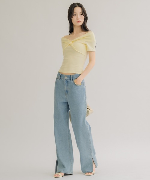 NEUNA(ヌナ)の「【全骨格デコルテ美人が叶う】デコルテリボンカットソー(Tシャツ/カットソー・レディース・ブラック/イエロー・FREE)」の5枚目の写真