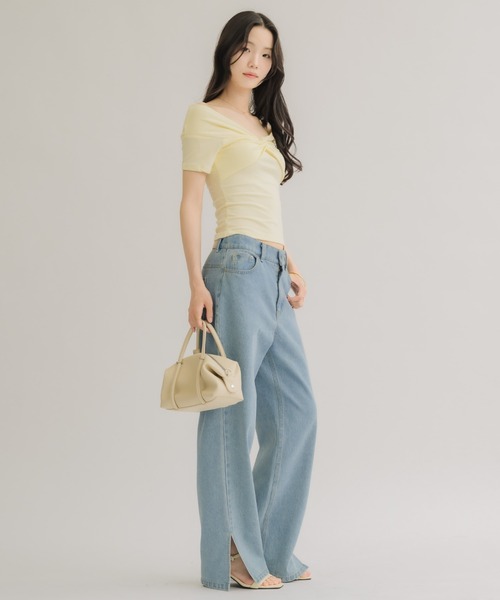 NEUNA(ヌナ)の「【全骨格デコルテ美人が叶う】デコルテリボンカットソー(Tシャツ/カットソー・レディース・ブラック/イエロー・FREE)」の8枚目の写真