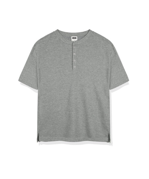 BASIC LABEL（ベーシックラベル）の「Raon Waffle Henley Neck Short-Sleeve T-shirt 3 Color [BLSR_0001]（Tシャツ/カットソー・レディース・グレー/ブラック/ホワイト・MEDIUM/LARGE/X-LARGE）」の3枚目の写真