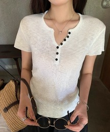 ボーダー ヘンリーネックコンパクトTシャツ