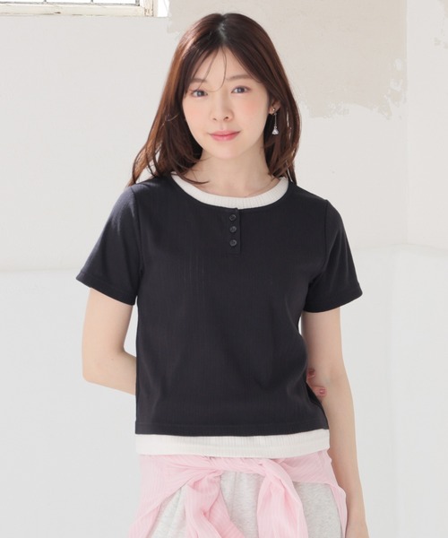 Honeys(ハニーズ)の「レイヤード風トップス(Tシャツ/カットソー・レディース・ブラック/ヘザーチャコール/ネイビー/レッド・S/L/M)」の7枚目の写真