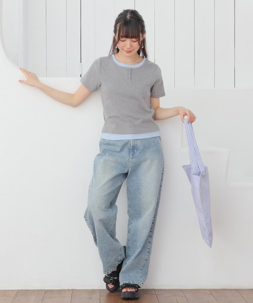 Honeys(ハニーズ)の「レイヤード風トップス(Tシャツ/カットソー・レディース・ブラック/ヘザーチャコール/ネイビー/レッド・S/L/M)」の14枚目の写真