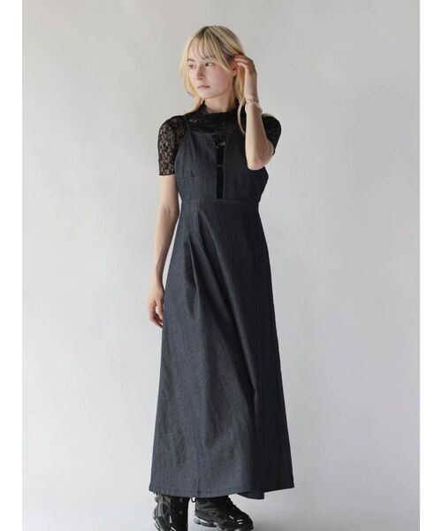 :ETHROF(イーサオブ)の「FLARE DENIM JUMPER SKIRT(ワンピース・レディース・ベージュ/ブラック・MEDIUM)」の1枚目の写真