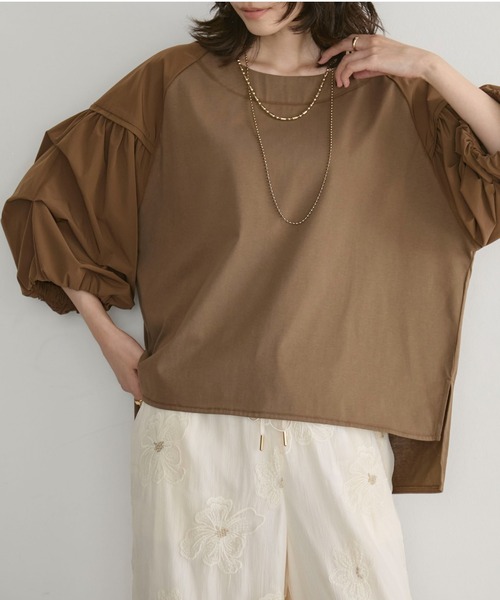 Doux archives（ドゥアルシーヴ）の「【接触冷感／イージーケア】タックデザイントップス／（Tシャツ/カットソー・レディース・チャコールグレー/ブラウン/オフホワイト・FREE）」の16枚目の写真