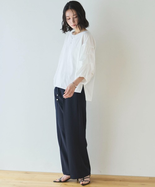 Doux archives（ドゥアルシーヴ）の「【接触冷感／イージーケア】タックデザイントップス／（Tシャツ/カットソー・レディース・チャコールグレー/ブラウン/オフホワイト・FREE）」の20枚目の写真