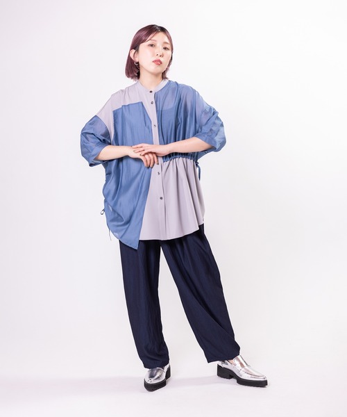 OSMOSIS（オズモーシス）の「ドローストリング切替ブラウス（シャツ/ブラウス・レディース・ブルー/ベージュ/ブラック・ONE SIZE）」の12枚目の写真