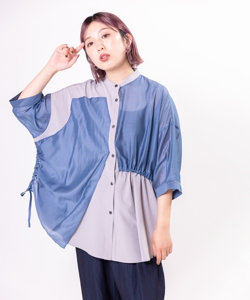 OSMOSIS（オズモーシス）の「ドローストリング切替ブラウス（シャツ/ブラウス・レディース・ブルー/ベージュ/ブラック・ONE SIZE）」の14枚目の写真