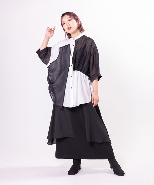 OSMOSIS（オズモーシス）の「ドローストリング切替ブラウス（シャツ/ブラウス・レディース・ブルー/ベージュ/ブラック・ONE SIZE）」の18枚目の写真