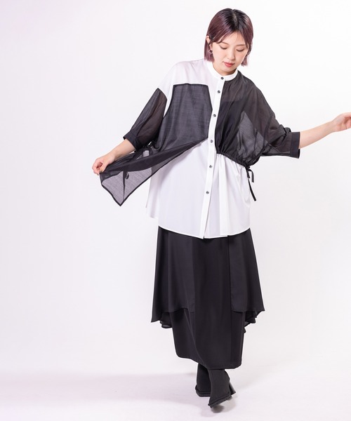 OSMOSIS（オズモーシス）の「ドローストリング切替ブラウス（シャツ/ブラウス・レディース・ブルー/ベージュ/ブラック・ONE SIZE）」の19枚目の写真
