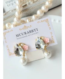 【MUURABBTI】クリアビジューとお花のピアス(MA)