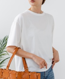 【C-FORTPOINT/フォートポイント】【ストレッチ性抜群の冷感素材を使用】後ろタック入り 5分袖Tシャツ 立体感 美シルエット ラウンドヘム 接触冷感 涼しい 体形カバー