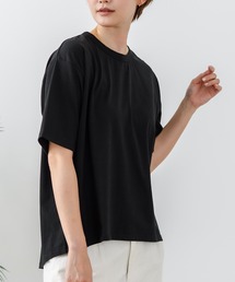 【C-FORTPOINT/フォートポイント】【ストレッチ性抜群の冷感素材を使用】後ろタック入り 5分袖Tシャツ 立体感 美シルエット ラウンドヘム 接触冷感 涼しい 体形カバー