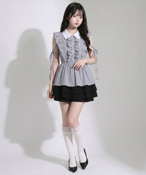 DearMyLoveRose（ディアマイラブローズ）の「ペプラムトップス×ティアードスカパンセットアップ【大きいサイズあり】（セットアップ・レディース・ブラック/ネイビー・M-L/LL～3L/L～LL）」の4枚目の写真