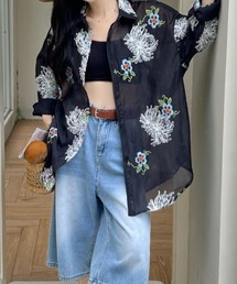 花柄刺繍シアーシャツ