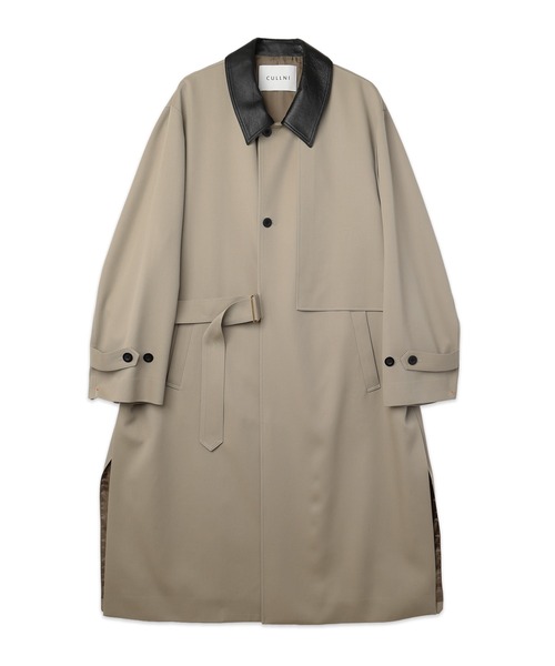CULLNI(クルニ)の「Wool Gabardine Tielocken Leather Collar Long Coat(ステンカラーコート・メンズ・グレー/ブラック/ベージュ・1/2)」の5枚目の写真