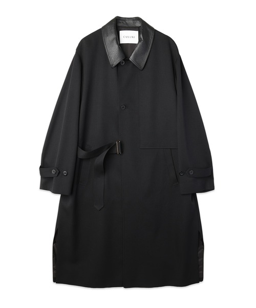 CULLNI(クルニ)の「Wool Gabardine Tielocken Leather Collar Long Coat(ステンカラーコート・メンズ・グレー/ブラック/ベージュ・1/2)」の18枚目の写真