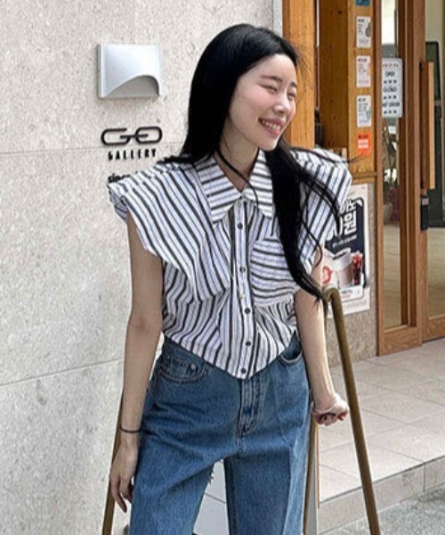 FAVORITO（ファヴォリート）の「襟付きノースリーブシャツ（シャツ/ブラウス・レディース・ブルー/ブラウン・F）」の19枚目の写真