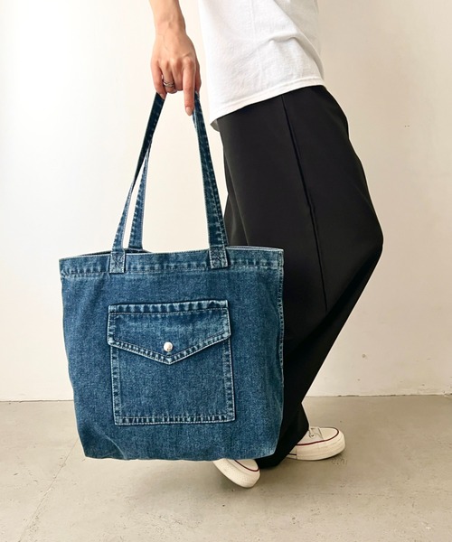 NATURALIST（ナチュラリスト）の「デニムフロントポケット トートバッグ/ユニセックス（トートバッグ・レディース・ダークブルー/ブラック/ブルー・FREE）」の3枚目の写真
