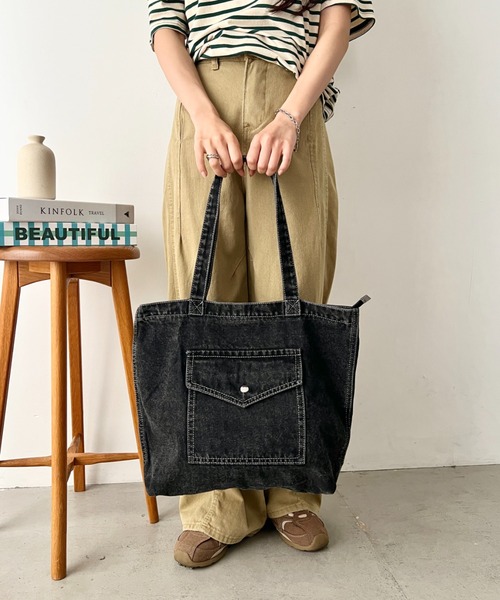 NATURALIST（ナチュラリスト）の「デニムフロントポケット トートバッグ/ユニセックス（トートバッグ・レディース・ダークブルー/ブラック/ブルー・FREE）」の7枚目の写真